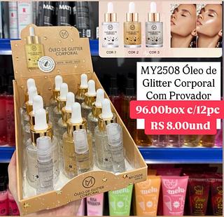 Óleo de glitter corporal com provador