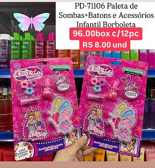 Paleta de sombras+batons e acessórios infantil borboleta
