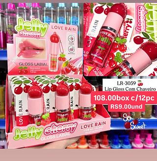 Lip gloss com chaveiro cereja