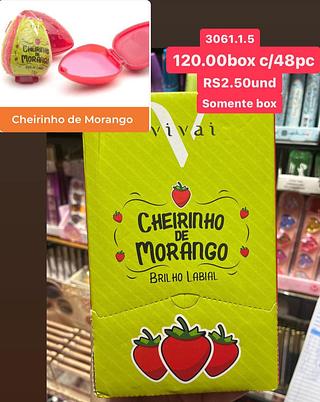 brilho labial cheirinho de morango box com 48 pçs