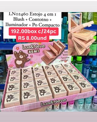 Estojo 4 em 1 blush + contorno+ iluminador + pó compacto